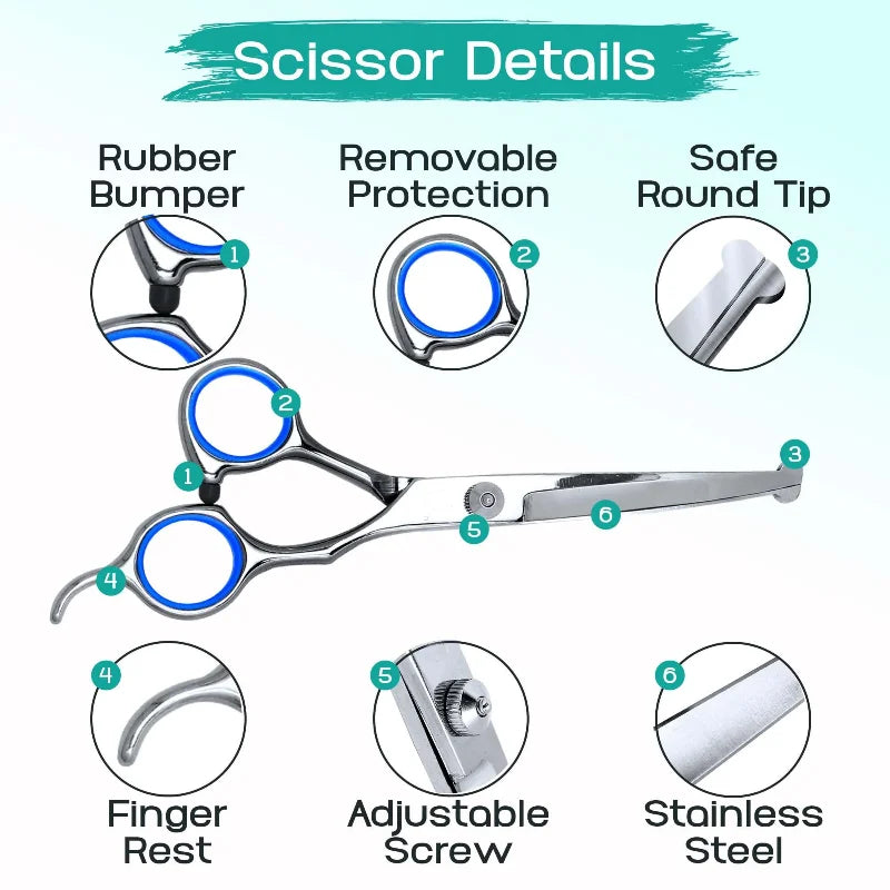 Professional 5-Piece Dog Grooming Scissors Set - Safety Round Tip Stainless Steel Kit