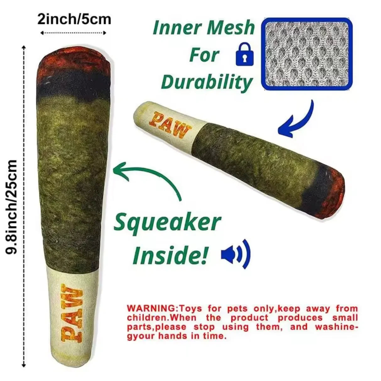 Cigar Design Plush Dog Toy — Funny Interactive Chew Toy for Small & Medium Dogs