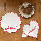Embroidered Dog Mat – Pure Cotton Decorative Bowl Mat with Love Flower Trim for Dogs