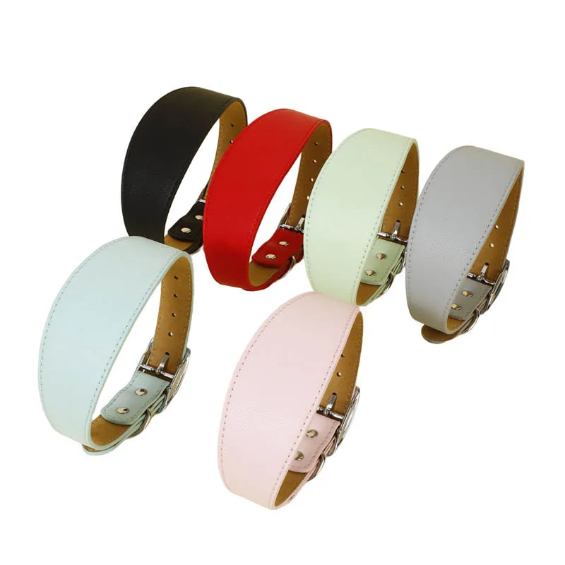 Wide Leather Dog Collar for Greyhounds – Durable Buckle Long-Neck Fit