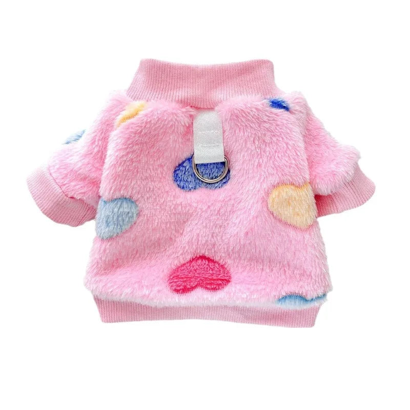 Winter Fleece Dog Hoodie – Heart Print Warm Pet Jacket