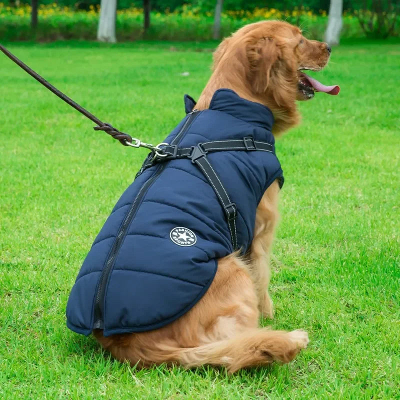 Large Dog Jacket with Built-In Harness – Waterproof Winter Coat