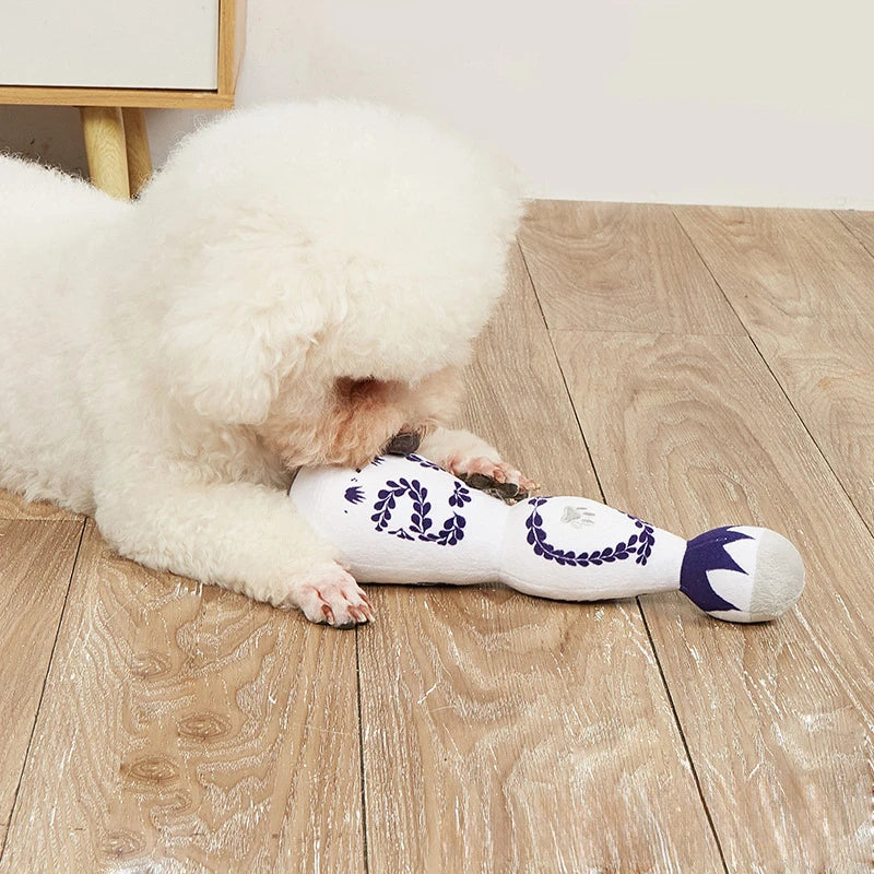 Tequila Bottle Squeaky Dog Toy – Plush Interactive