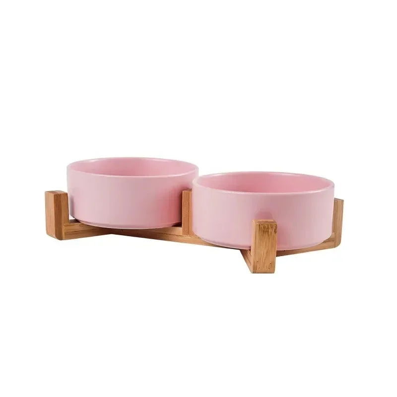 Elevated Ceramic Dog Bowl – Minimalist Bamboo Stand Feeder