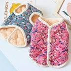 Floral Dog Vest Coat – Cotton Winter Fleece Jacket for Small Dogs