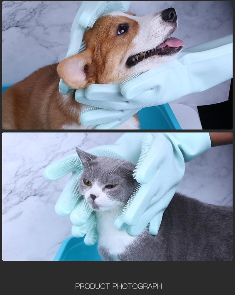 Pet Grooming Gloves for Dogs – Silicone Bathing & Hair Removal Massage Scrubber