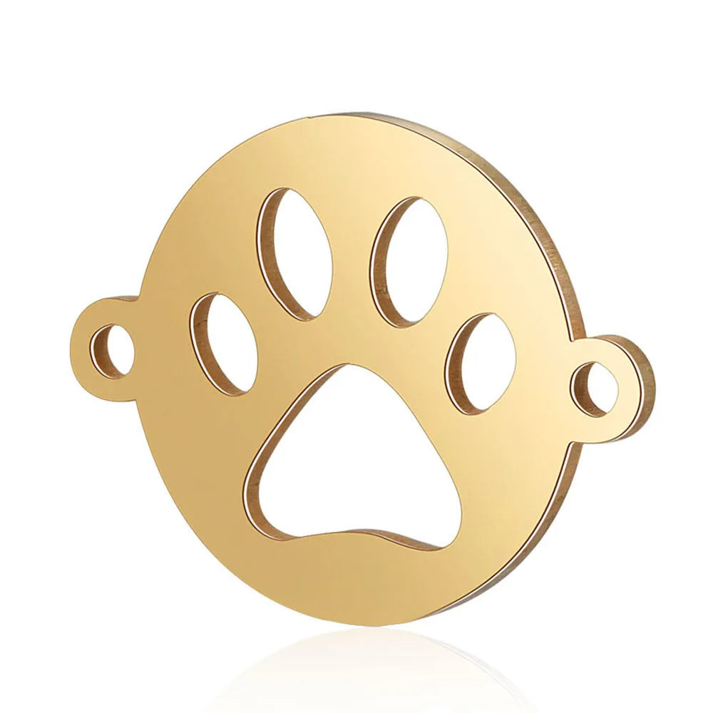 Paw Print & Bone Charm Pendants – Stainless Steel DIY Set (5 Pcs Gold)