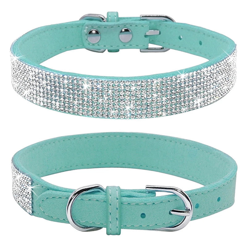 Crystal Rhinestone Dog Collar – Suede with Zinc Buckle