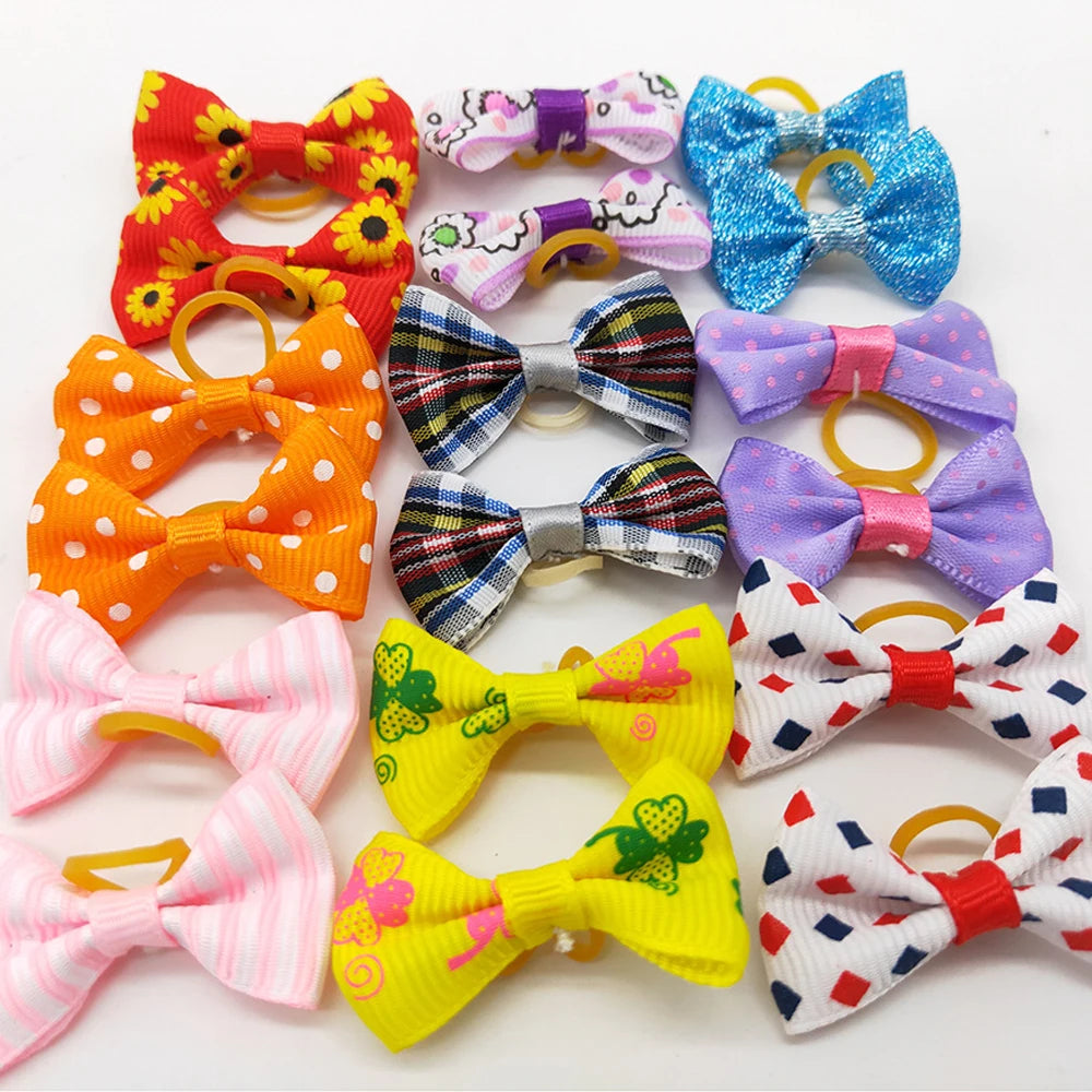 Colorful Small Dog Bows Kit – 10/20/30 Pieces with Rubber Bands for Small Breeds
