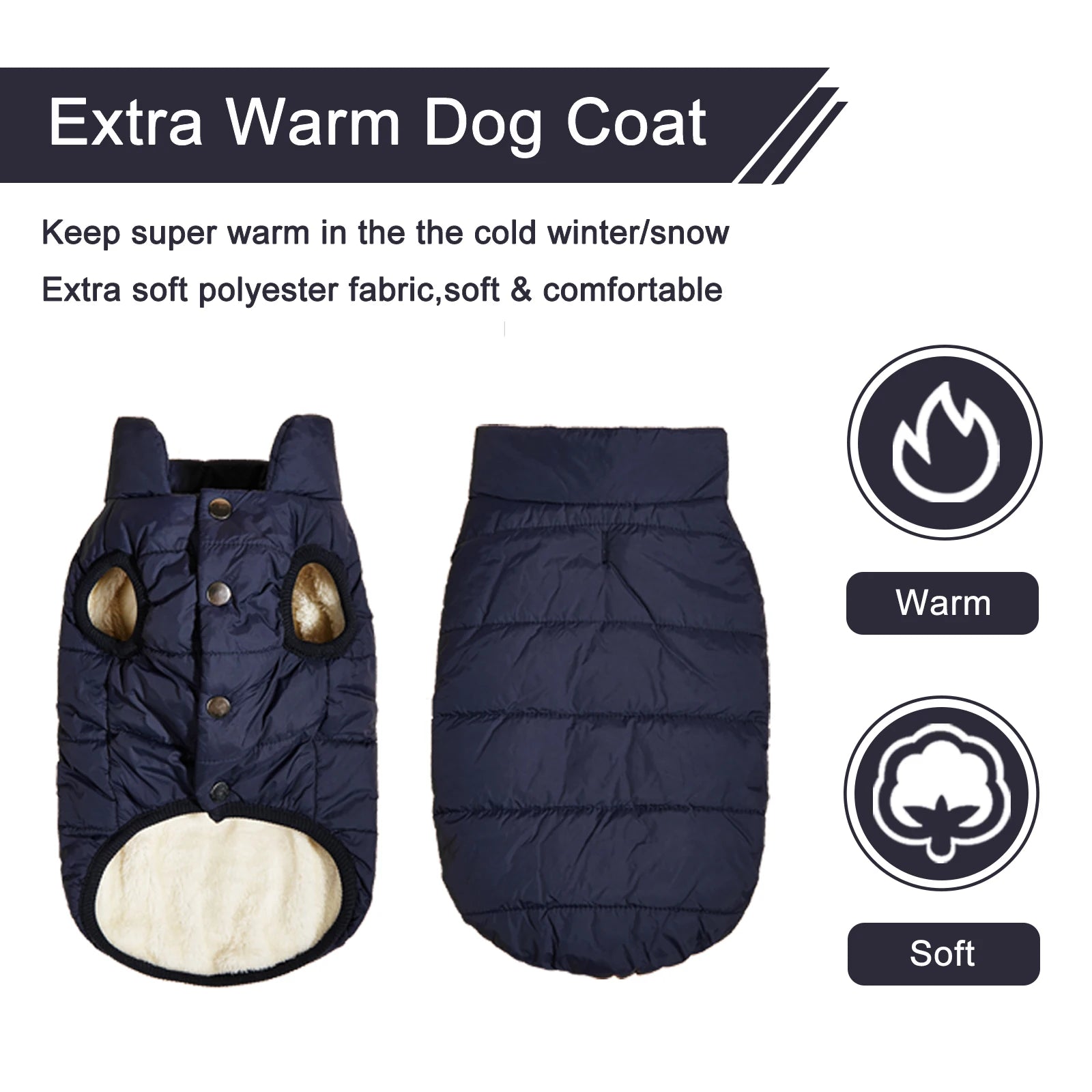 Winter Dog Coat Jacket – Warm Fleece Lined Polyester Vest