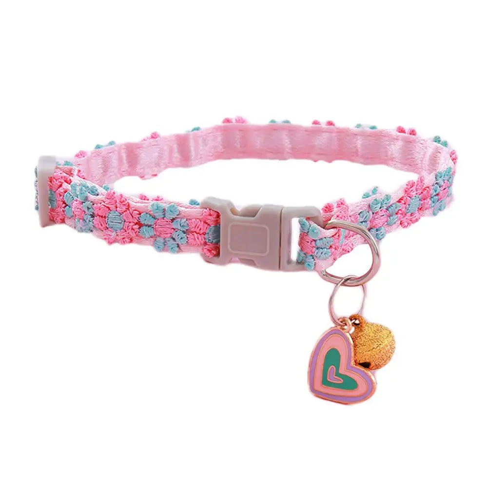 Colorful Lace Flower Dog Collar with Bell – Adjustable 20–30cm