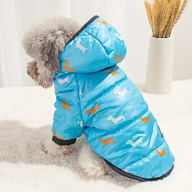 Dog Hooded Down Jacket – Winter Coat with Leash Ring