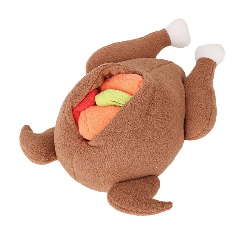 Turkey Plush Dog Toy – Interactive Puzzle Feeder with Squeaker
