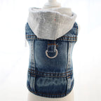 Denim Dog Jacket Set – Blue Hoodie with Gray Cap for Small Dogs