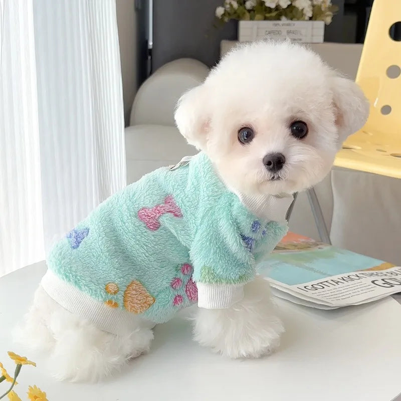 Winter Fleece Dog Hoodie – Heart Print Warm Pet Jacket