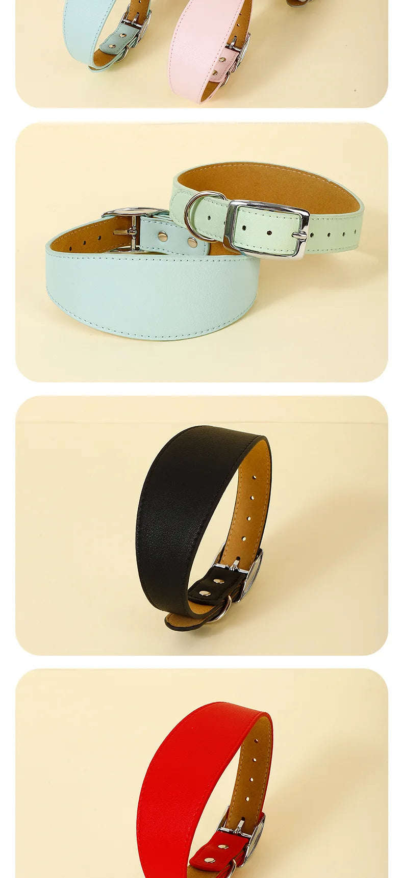 Wide Leather Dog Collar for Greyhounds – Durable Buckle Long-Neck Fit