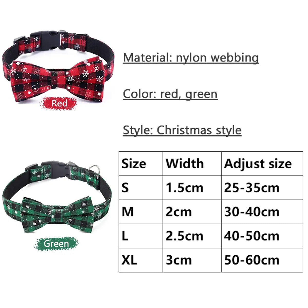 Christmas Dog Collar with Bow Tie – Plaid Snowflake Festive Red