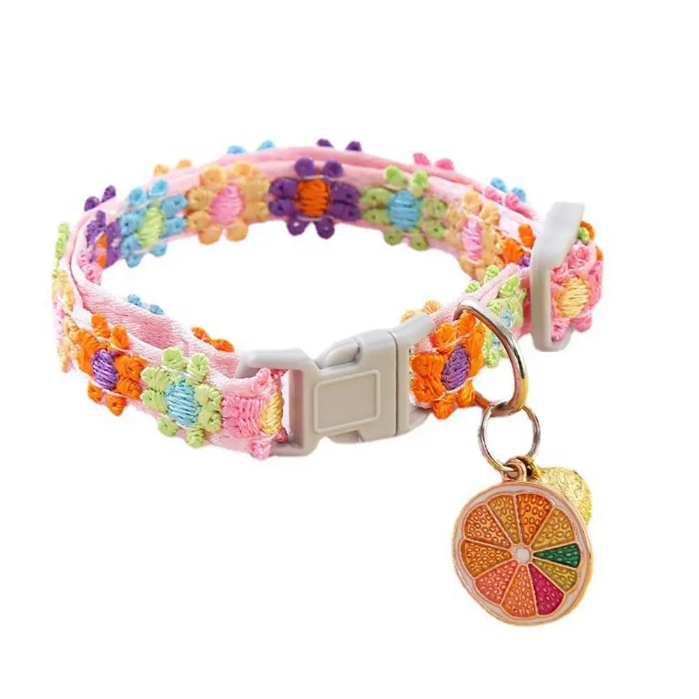 Colorful Lace Flower Dog Collar with Bell – Adjustable 20–30cm