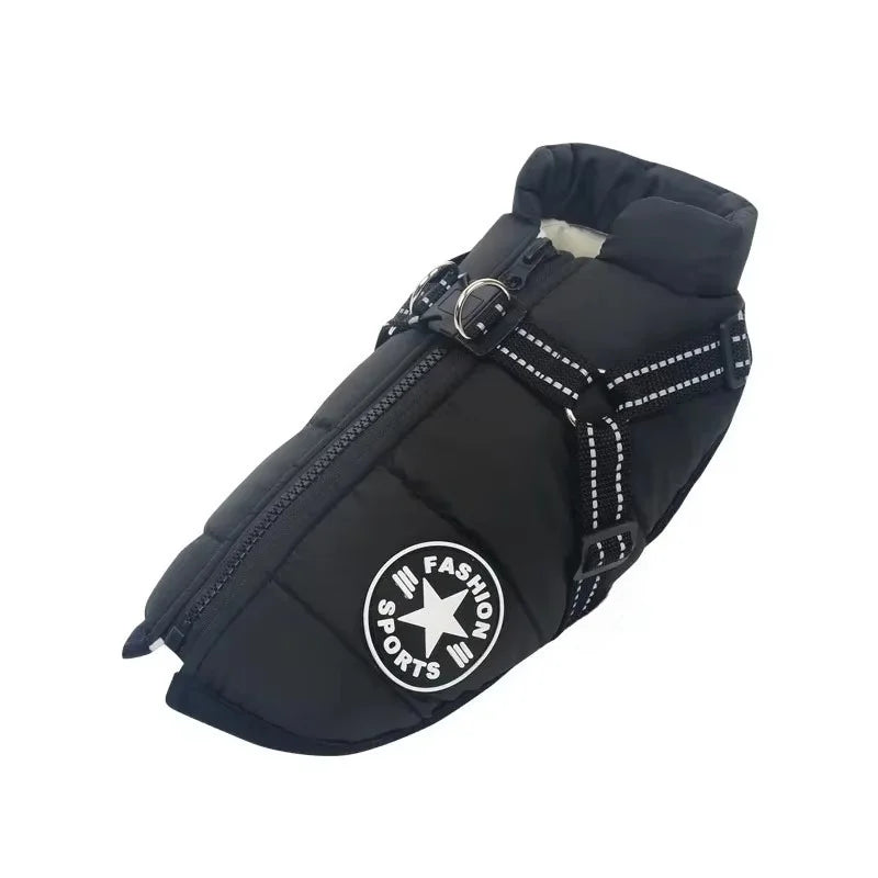 Large Dog Jacket with Built-In Harness – Waterproof Winter Coat