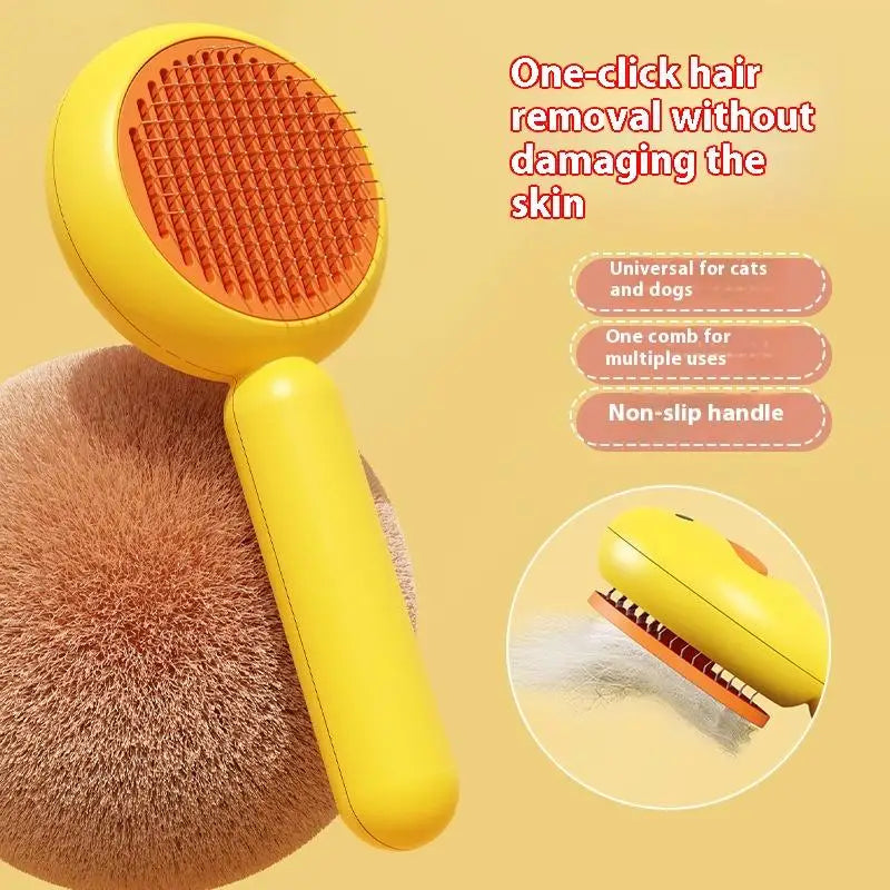 Duck Design Self-Cleaning Dog Brush – Gentle Detangling & Massage Comb