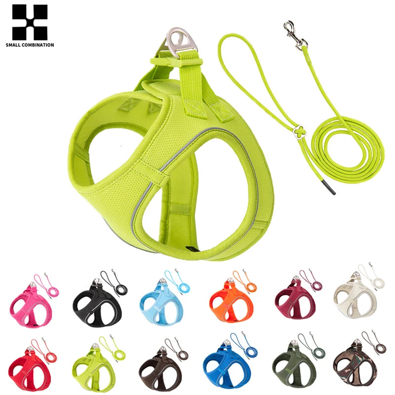 Dog Harness & Leash Set – Step-In Reflective Mesh Vest
