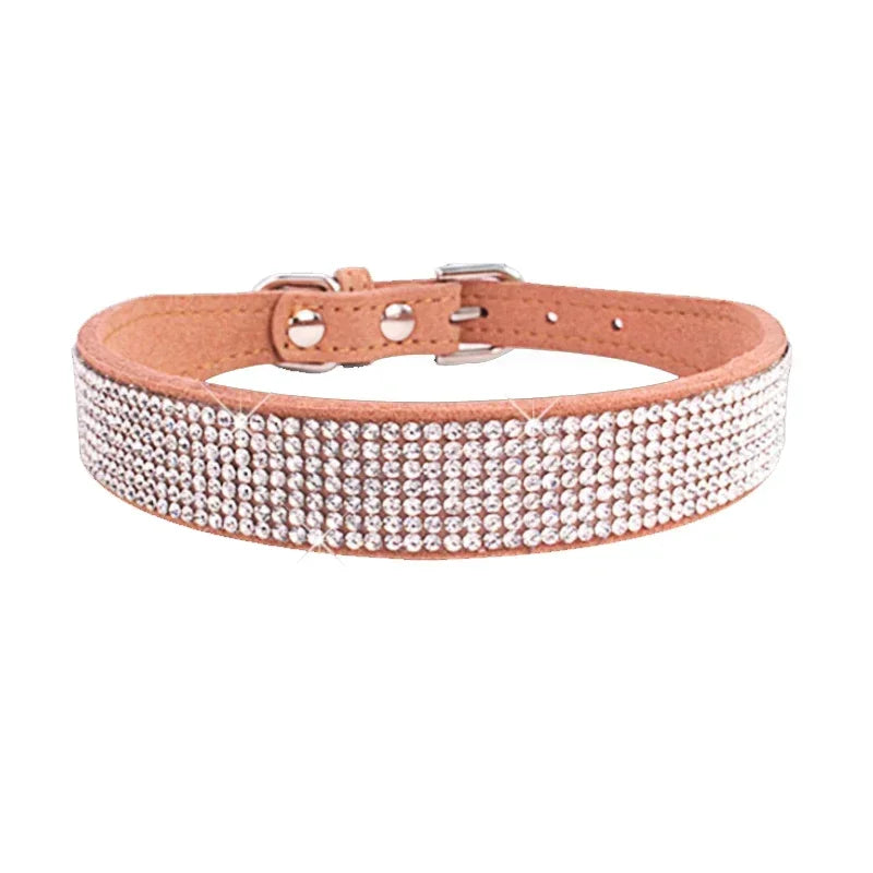 Suede Crystal Dog Collar – Rhinestone Buckle Sparkle