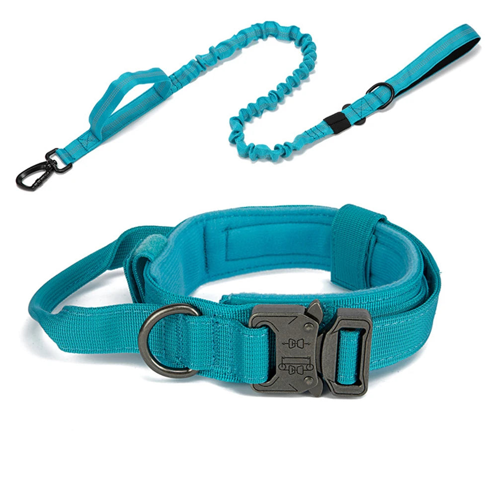 Reflective Nylon Dog Collar and Leash Set – Tactical 2PC for Large Dogs