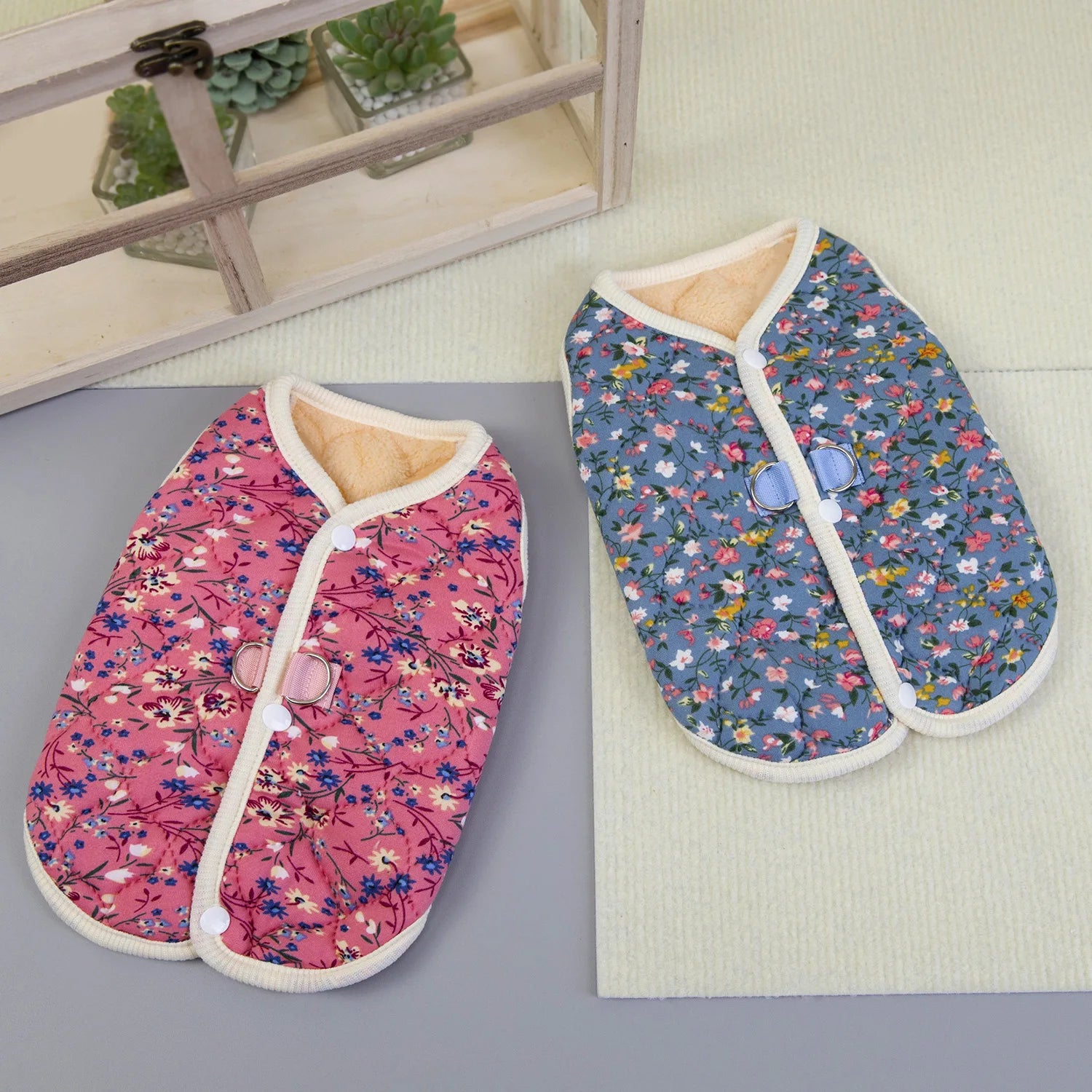 Floral Dog Vest Coat – Cotton Winter Fleece Jacket for Small Dogs