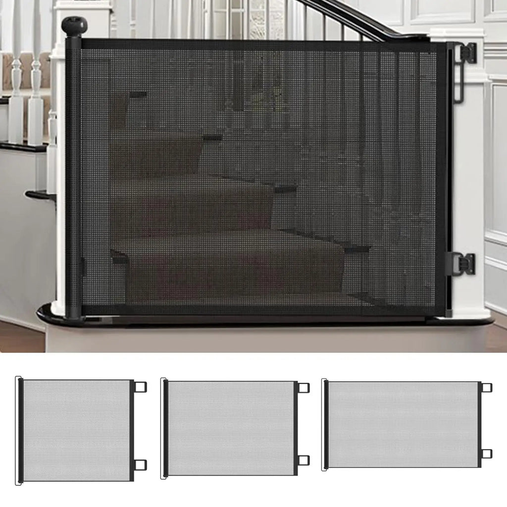 Retractable Dog Safety Gate – No Drill Mesh Stair & Doorway Fence