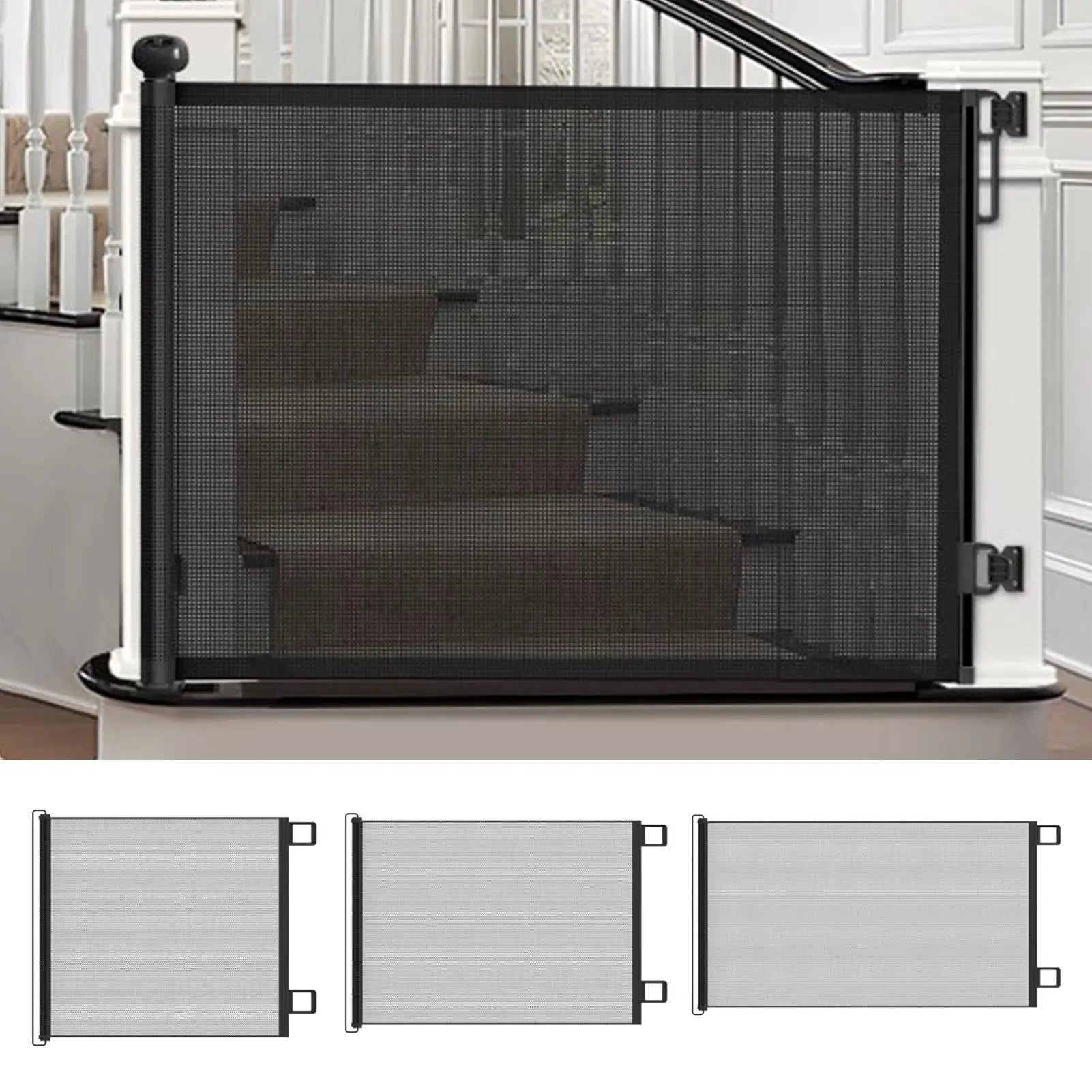 Retractable Dog Safety Gate – No Drill Mesh Stair & Doorway Fence