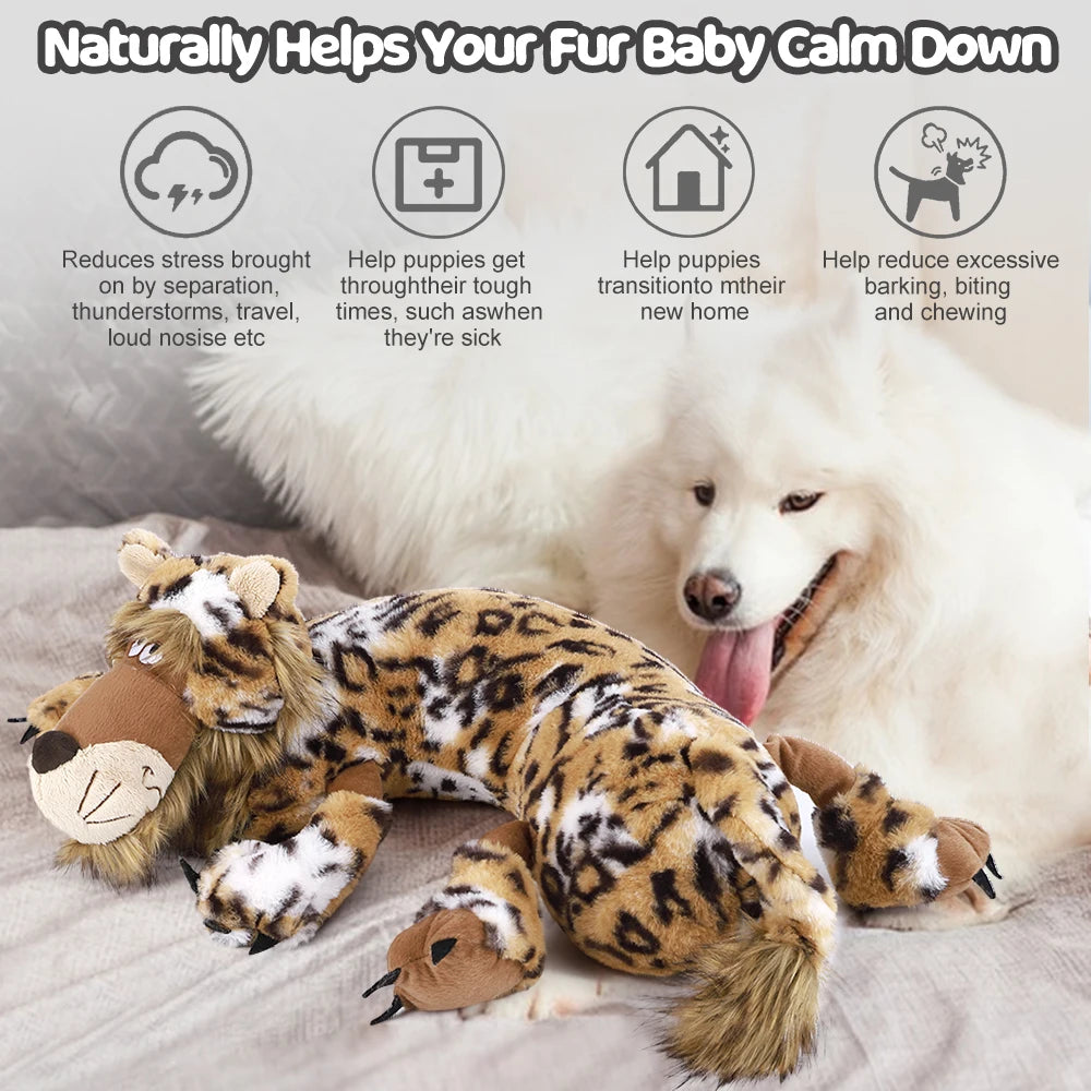 Cheetah Plush Dog Toy with Heartbeat – Calming Sleep Aid