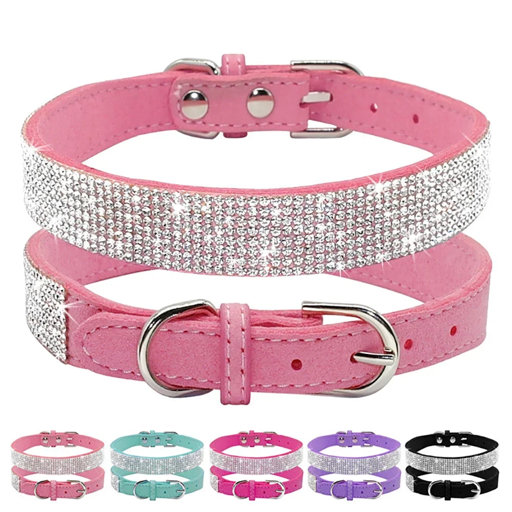 Crystal Rhinestone Dog Collar – Suede with Zinc Buckle