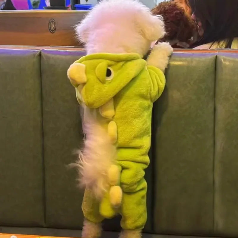 Dinosaur Dog Flannel Jumpsuit – Cozy Winter Romper for Small Dogs