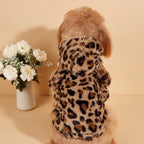 Leopard Print Dog Hoodie with Ears – Plush Fleece Winter Sweater