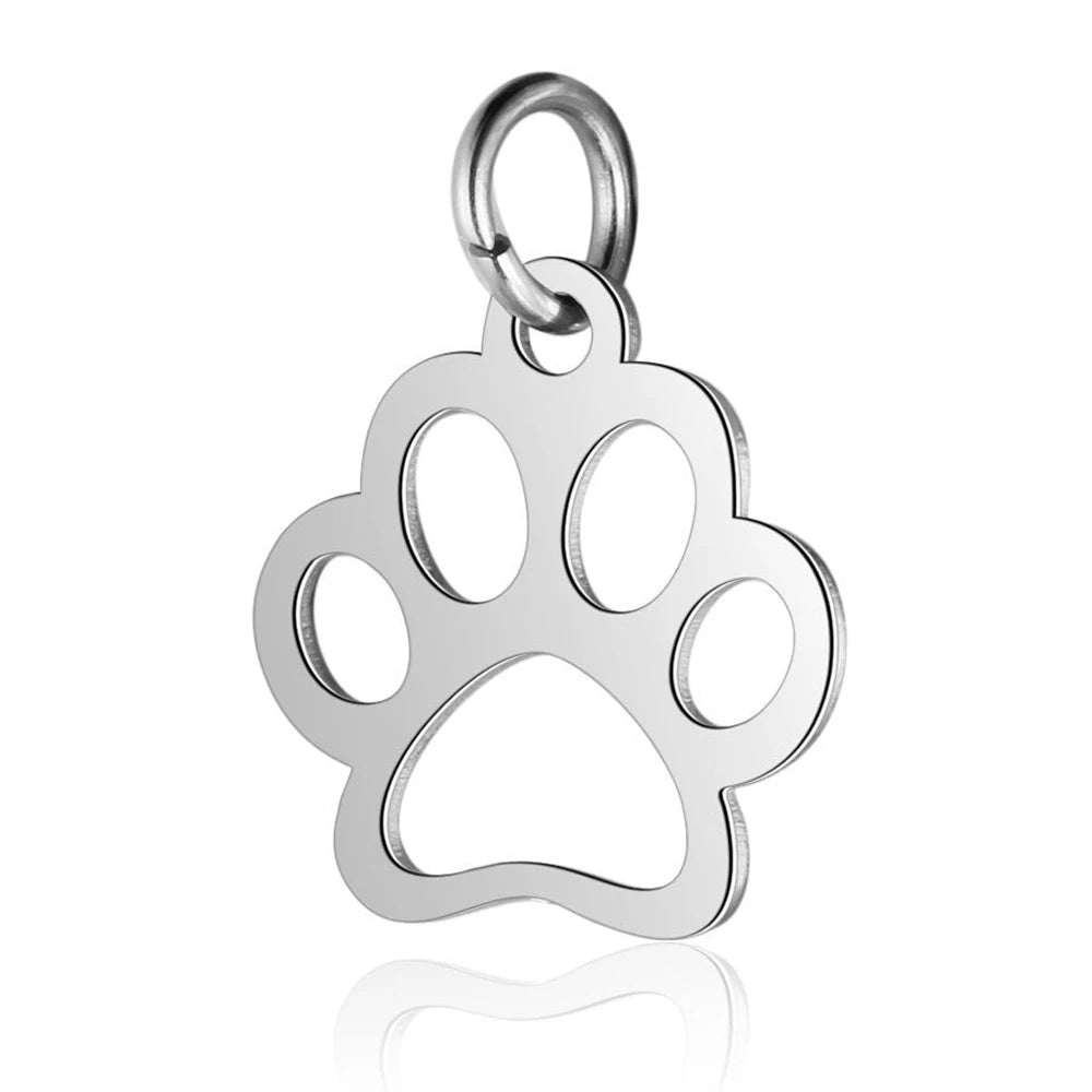 Paw Print & Bone Charm Pendants – Stainless Steel DIY Set (5 Pcs Gold)