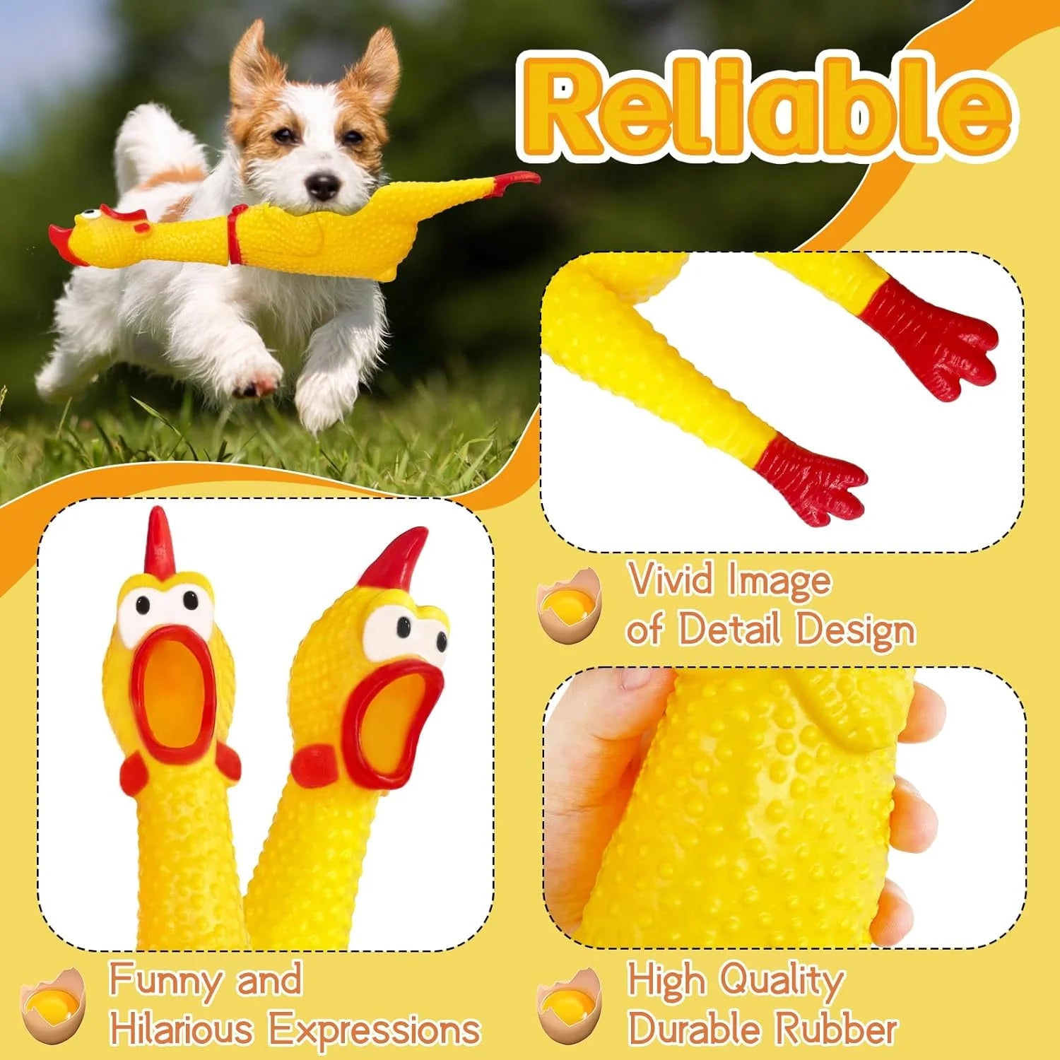Rubber Screaming Chicken Dog Toy - Squeaky (Small, Medium, Large)