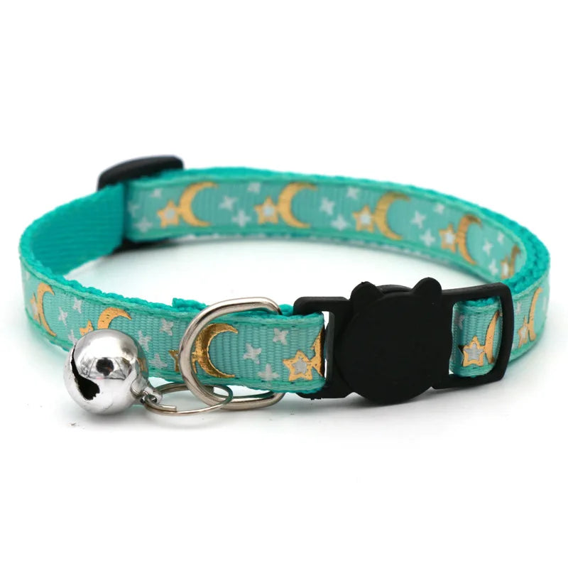 Star & Moon Cartoon Pet Collar – Reflective Breakaway with Bell