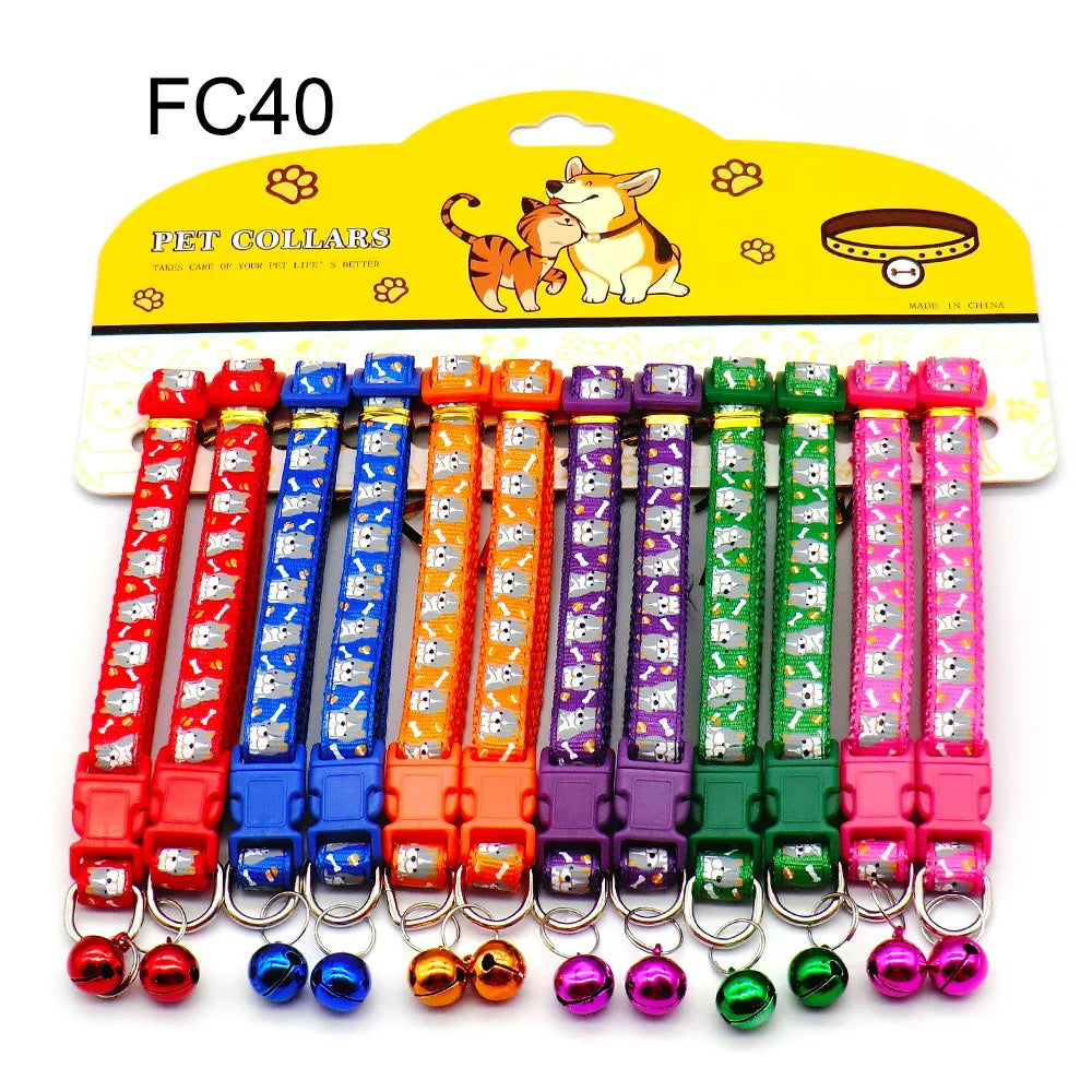 Multicolor Dog Collars with Bell 12 Pack – Adjustable ID Safe