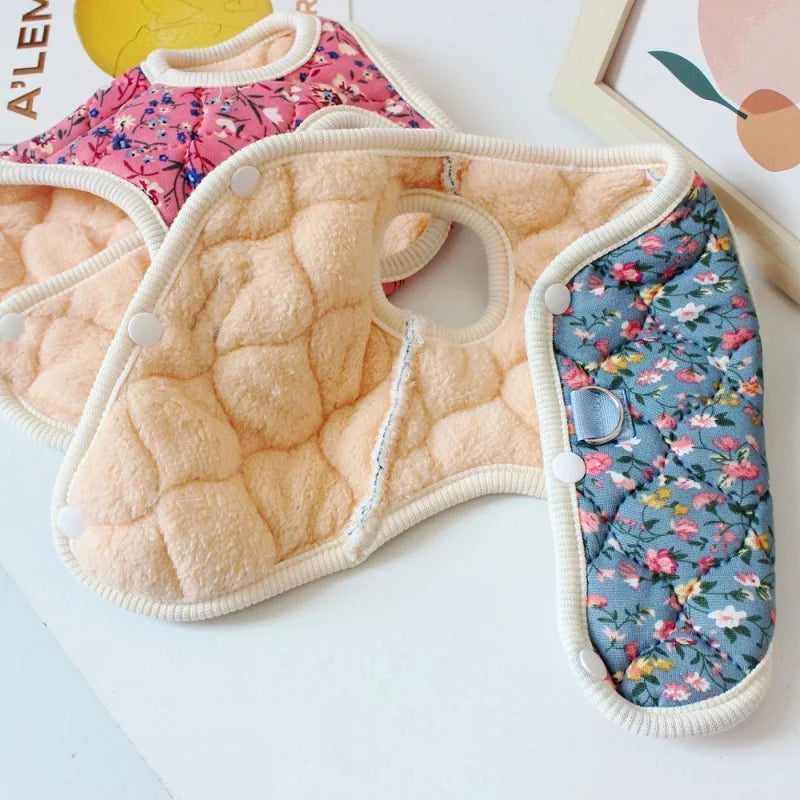 Floral Dog Vest Coat – Cotton Winter Fleece Jacket for Small Dogs