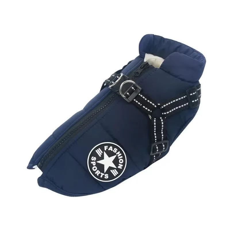 Large Dog Jacket with Built-In Harness – Waterproof Winter Coat