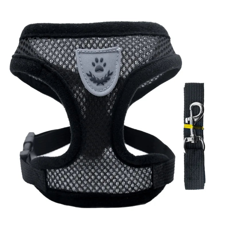 Small Dog Harness & Leash Set – Breathable Mesh Vest