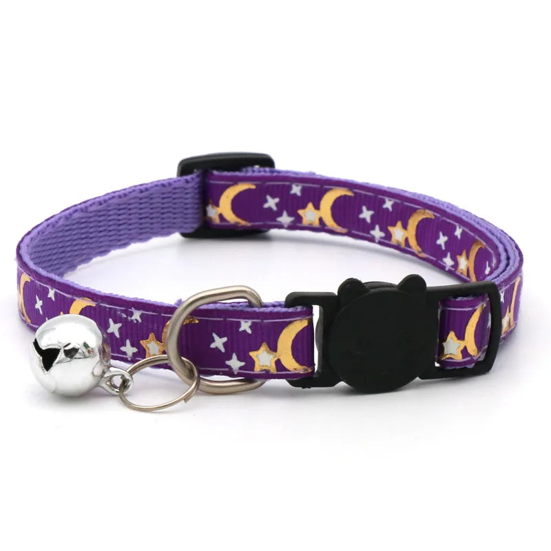 Star & Moon Cartoon Pet Collar – Reflective Breakaway with Bell