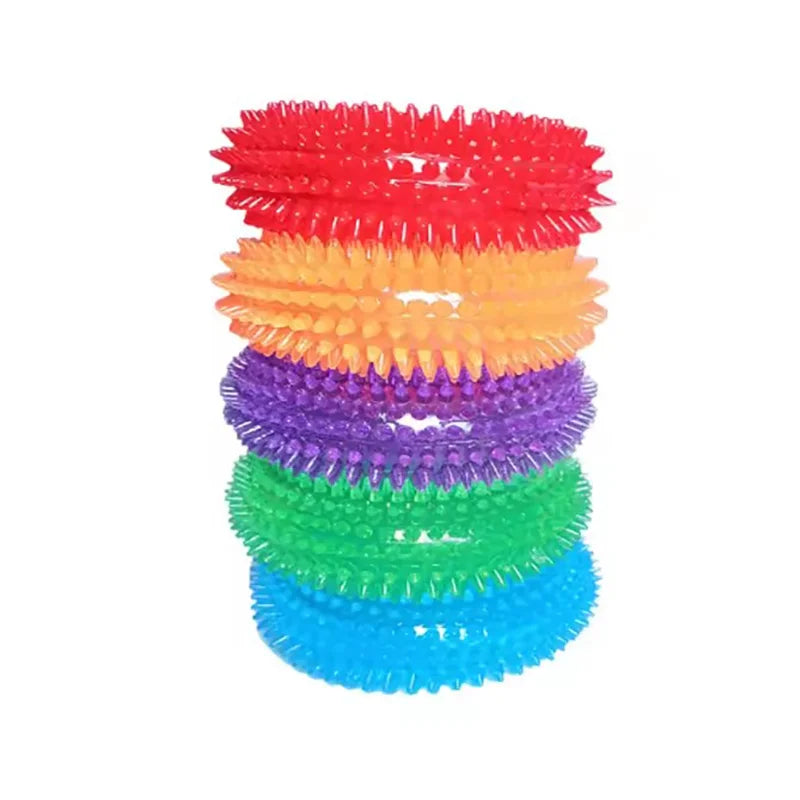 Squeaky Thorn Ring Dog Toy – TPR Rubber Dental Chew for Puppies & Teeth Cleaning