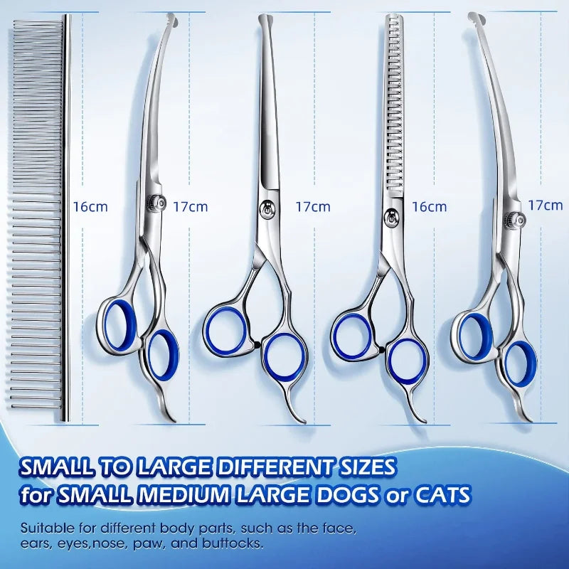 Professional 5-Piece Dog Grooming Scissors Set - Safety Round Tip Stainless Steel Kit