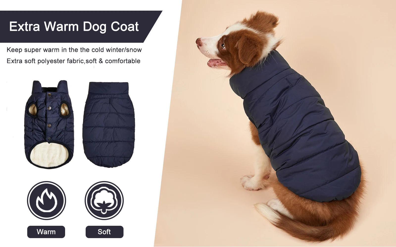 Winter Dog Coat Jacket – Warm Fleece Lined Polyester Vest