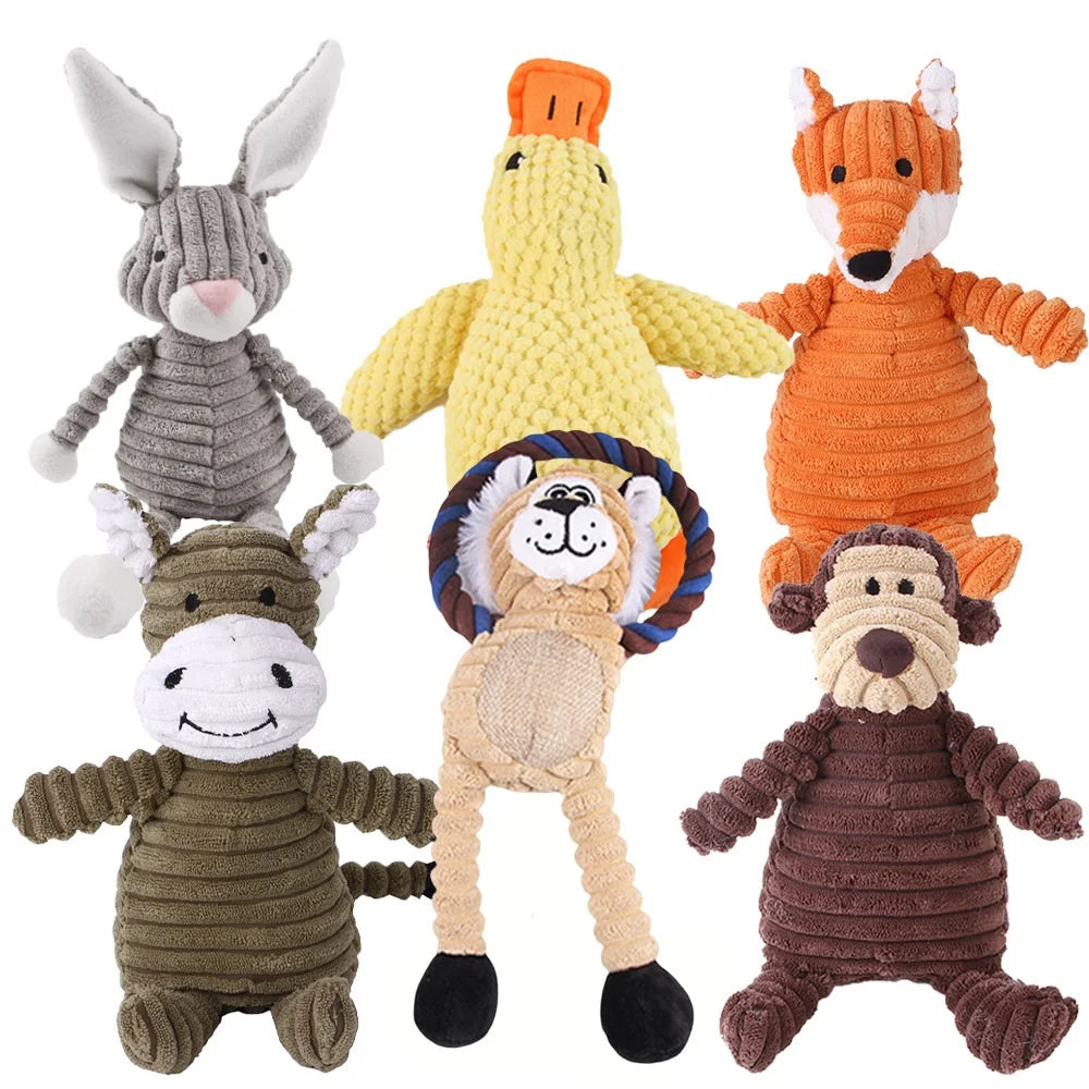 Corduroy Animal Squeaky Dog Toy – Bite Resistant Plush