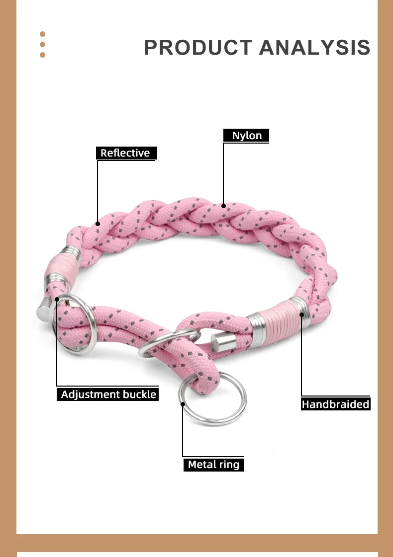 Reflective Braided Dog Collar – Strong Twisted Training Collar