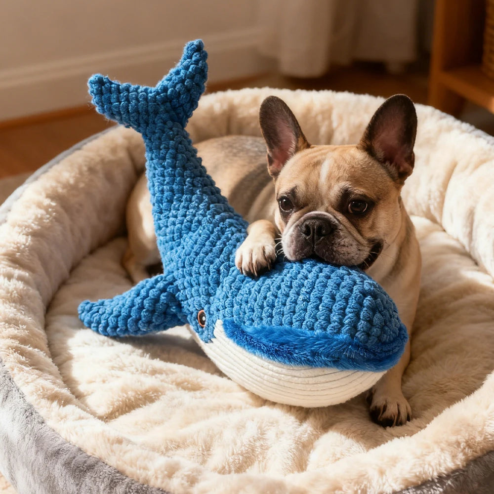 Whale Plush Dog Toy – Interactive Sound for All Sizes
