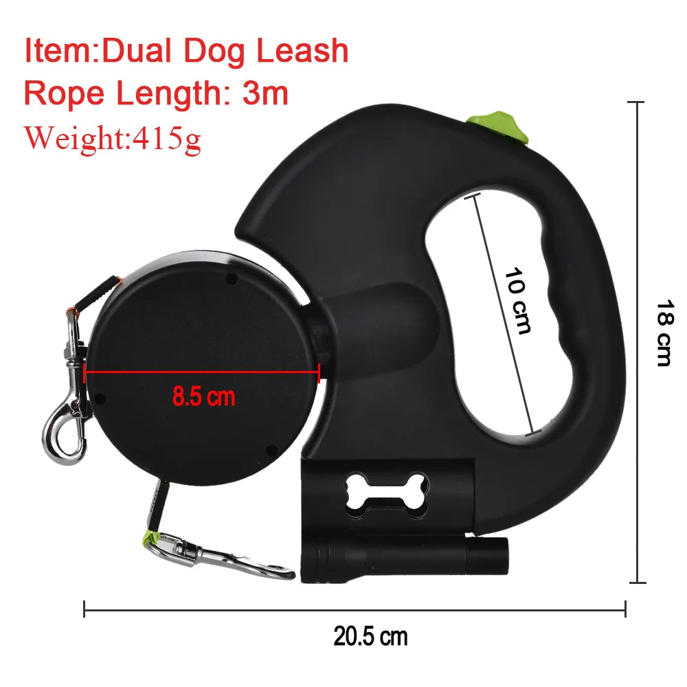 Double Dog Leash – 3in1 Retractable Dual Lead