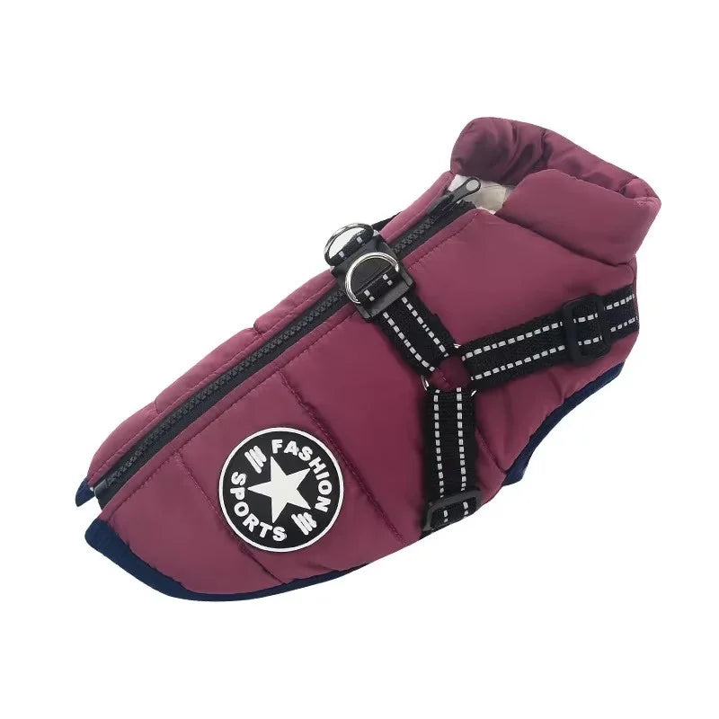 Large Dog Jacket with Built-In Harness – Waterproof Winter Coat